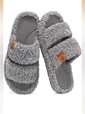 BNIB 7-8 EverFoams Womens Fuzzy Open-toe Slippers Soft Comfy Memory Foam